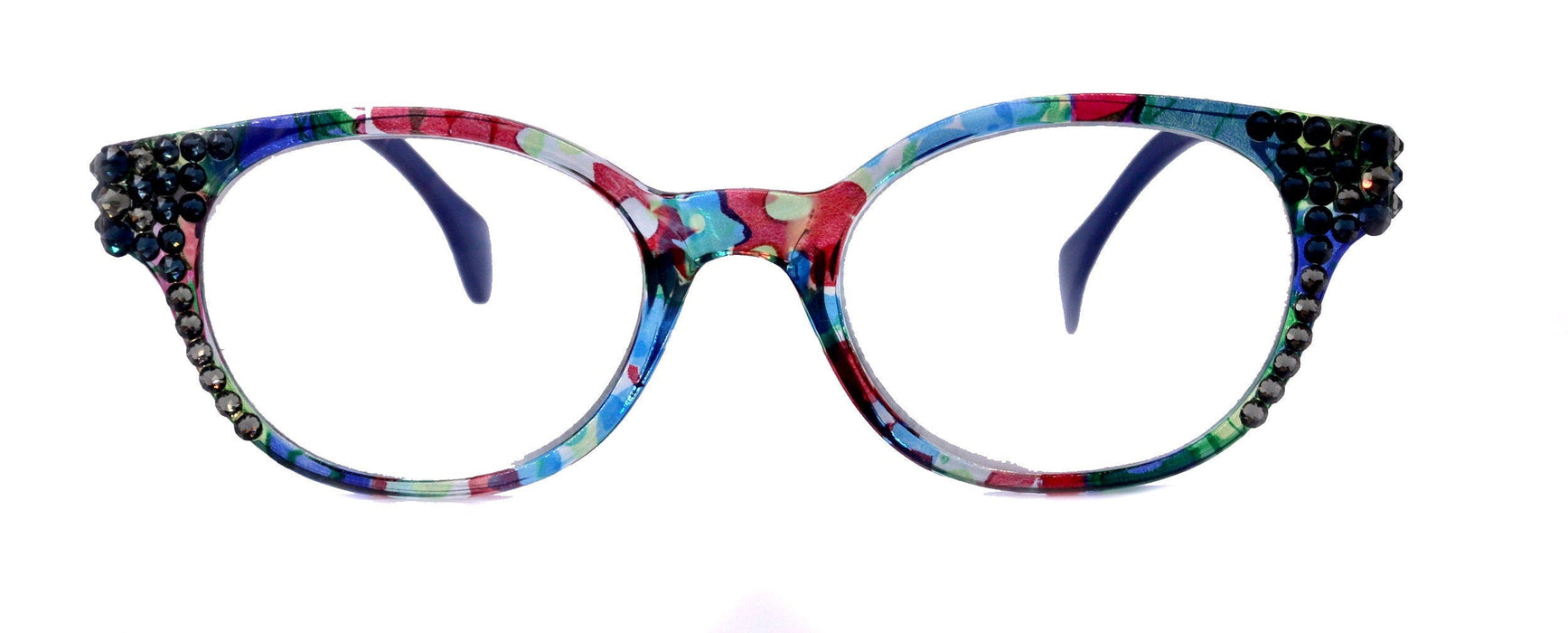 Versailles, (Bling) Reading Glasses 4 women W (Montana, Black Diamond) Genuine European Crystals   Round Frame. NY Fifth Avenue