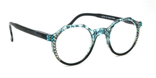 NY FIFTH AVENUE The Hexagon, (Bling) Women Reading Glasses W (Black Diamond, Blue Zircon) Genuine European Crystals (Clear, Grey, Blue ) NY Fifth Avenue - Product image