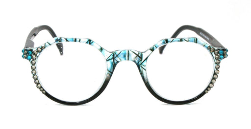 NY FIFTH AVENUE The Hexagon, (Bling) Women Reading Glasses W (Black Diamond, Blue Zircon) Genuine European Crystals (Clear, Grey, Blue ) NY Fifth Avenue - Product image