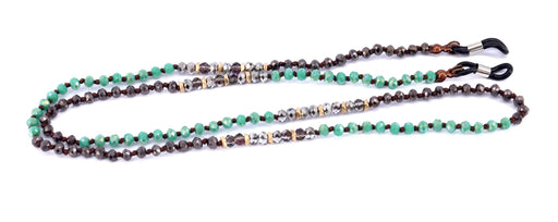 NY FIFTH AVENUE Boho, (Eyeglass chain) Double Hand Knotted (Turquoise, Hemitae, SiIver Glass Crystal) (4 mm) w Anti Slip Loops n Brass Fastener. - Product image