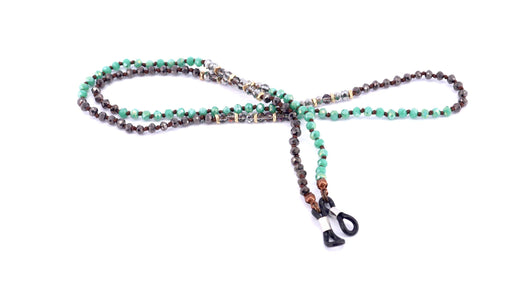 NY FIFTH AVENUE Boho, (Eyeglass chain) Double Hand Knotted (Turquoise, Hemitae, SiIver Glass Crystal) (4 mm) w Anti Slip Loops n Brass Fastener. - Product image