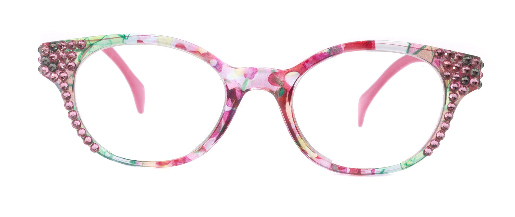 Versailles, (Bling) Reading Glasses 4 women W (Rose, Black Diamond) Genuine European Crystals  (Pink, Green, Clear) Round. NY Fifth Avenue