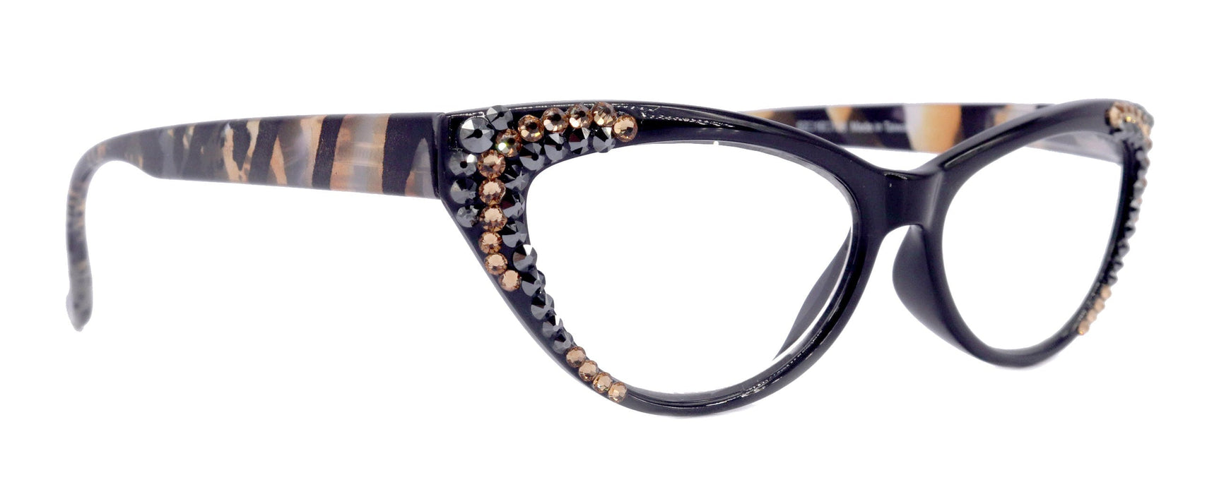 Lynx, (Bling) Cat Eyes, Women Reading Glasses W (L. Colorado, Hematite) Genuine European Crystals (Tortoise Brown, Black)  NY Fifth Avenue.