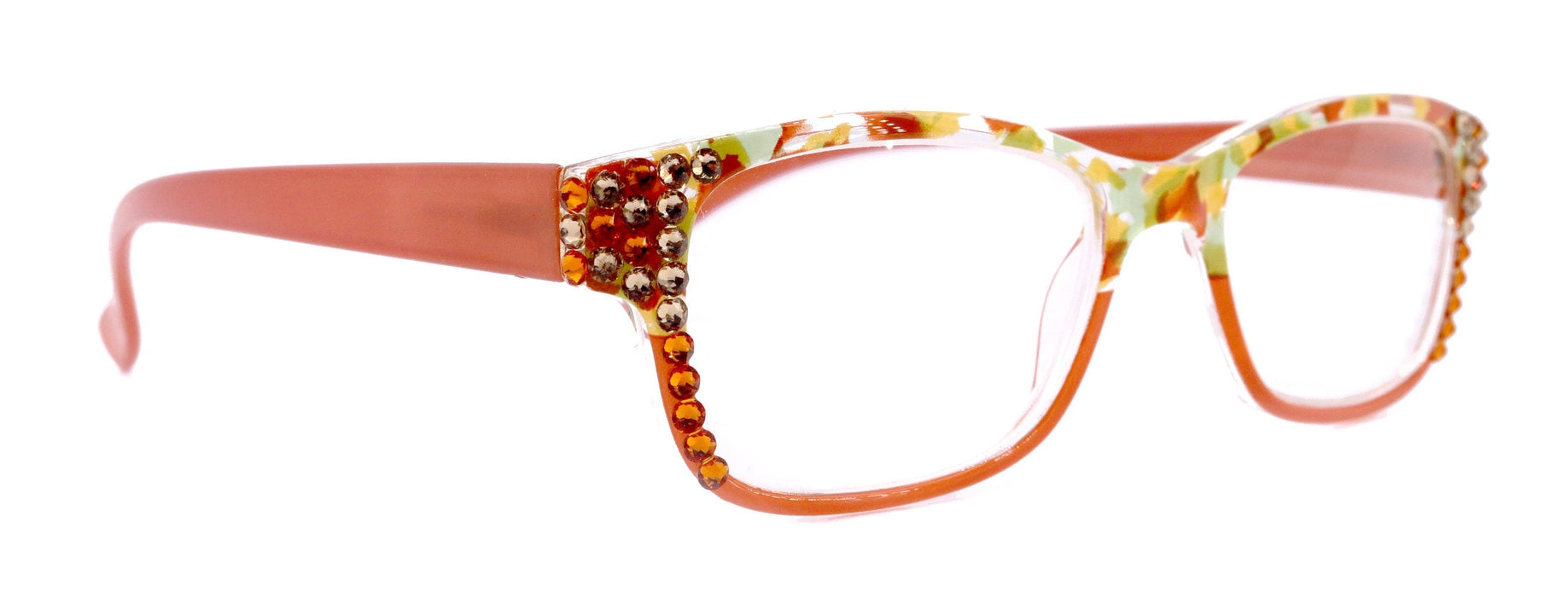 Olivia, (Bling) Women Reading Glasses Adorned W (Tangerine, L. Colorado) Genuine European Crystals. (Orange Green Yellow)  NY fifth avenue