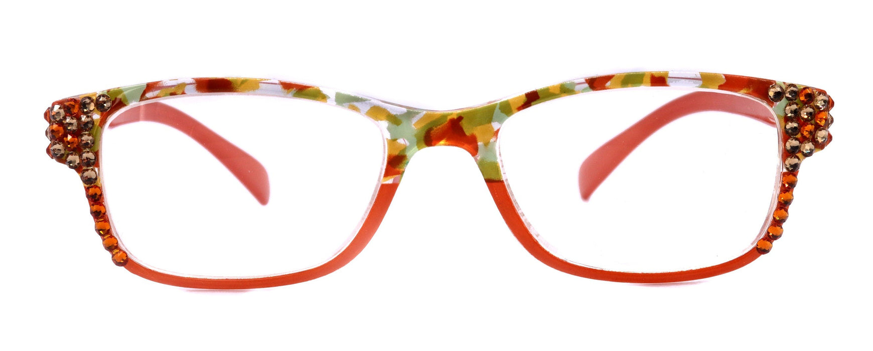 Olivia, (Bling) Women Reading Glasses Adorned W (Tangerine, L. Colorado) Genuine European Crystals. (Orange Green Yellow)  NY fifth avenue