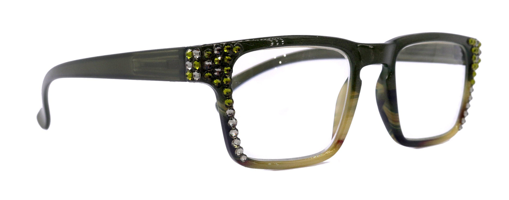 NY FIFTH AVENUE Piper, (Bling) Reading Glasses for Women W (Black Diamond, Olivine) Genuine European Crystals. (Black Green Faded Stripes) NY Fifth Avenue - Product image