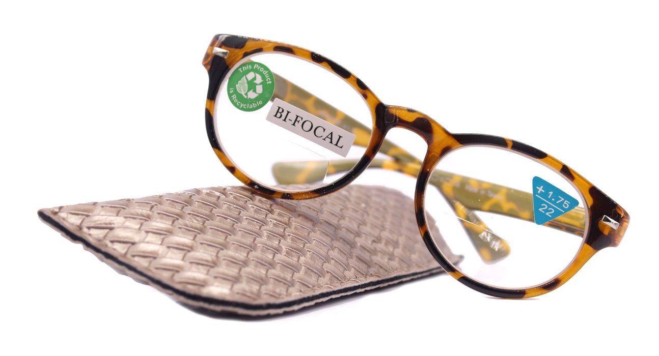 Brook, (Line Bifocal) (Premium) Reading Glasses, High-End Readers +1.25 to +3 Magnifying, Fashion Round (Tortoise Brown) NY Fifth Avenue