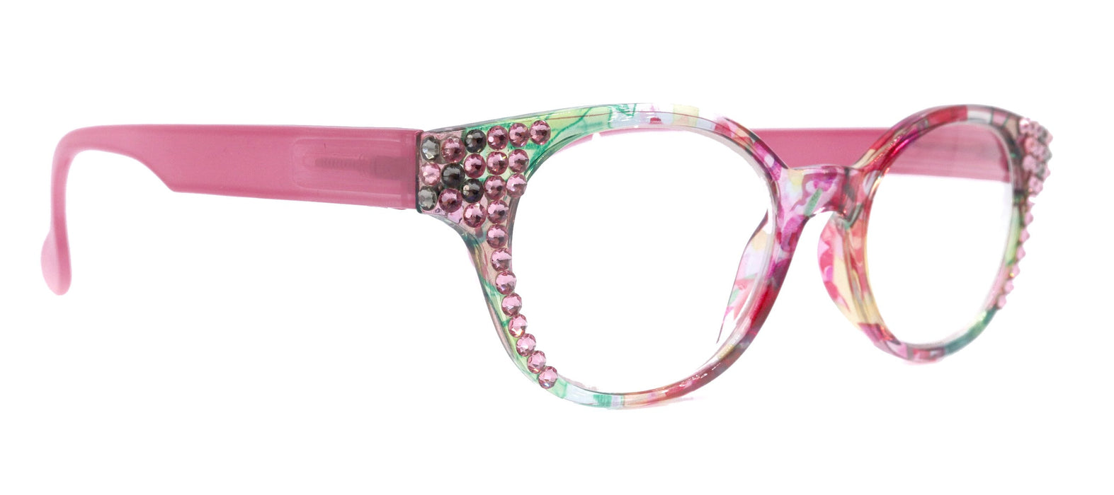 Versailles, (Bling) Reading Glasses 4 women W (Rose, Black Diamond) Genuine European Crystals  (Pink, Green, Clear) Round. NY Fifth Avenue