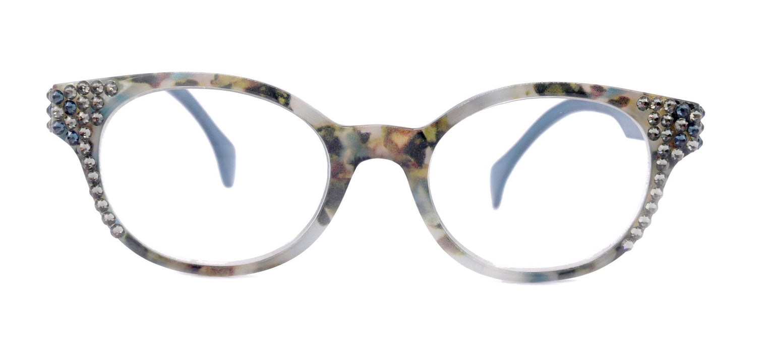 Sally, (Bling) Women Reading Glasses W (Black Diamond, Montana) Genuine European Crystals,   +1.25..+3 (Blue) Tortoiseshell. NY Fifth Avenue