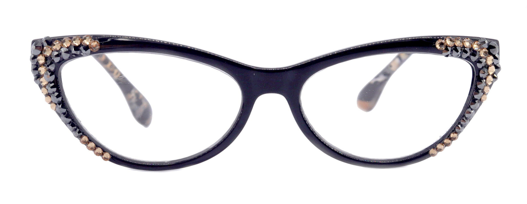 Lynx, (Bling) Cat Eyes, Women Reading Glasses W (L. Colorado, Hematite) Genuine European Crystals (Tortoise Brown, Black)  NY Fifth Avenue.