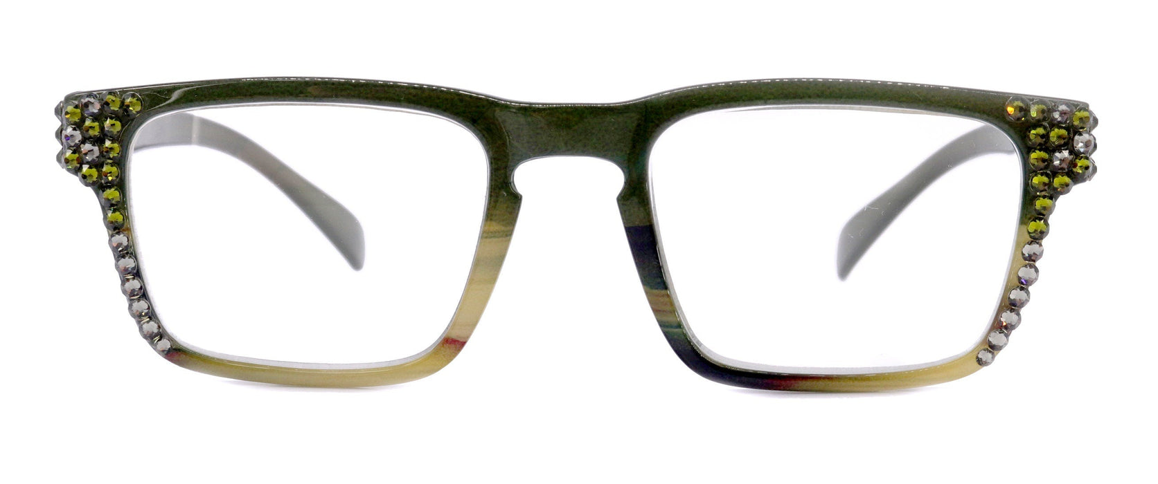 NY FIFTH AVENUE Piper, (Bling) Reading Glasses for Women W (Black Diamond, Olivine) Genuine European Crystals. (Black Green Faded Stripes) NY Fifth Avenue - Product image
