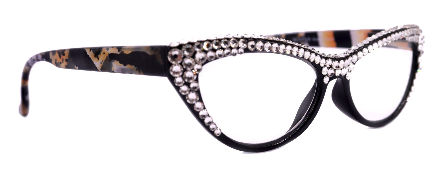 The Lynx, (Bling) Reading Glasses 4 Women W 2x (Full Top) (Clear) Genuine European Crystals, Magnifying Cat Eye  NY Fifth Avenue