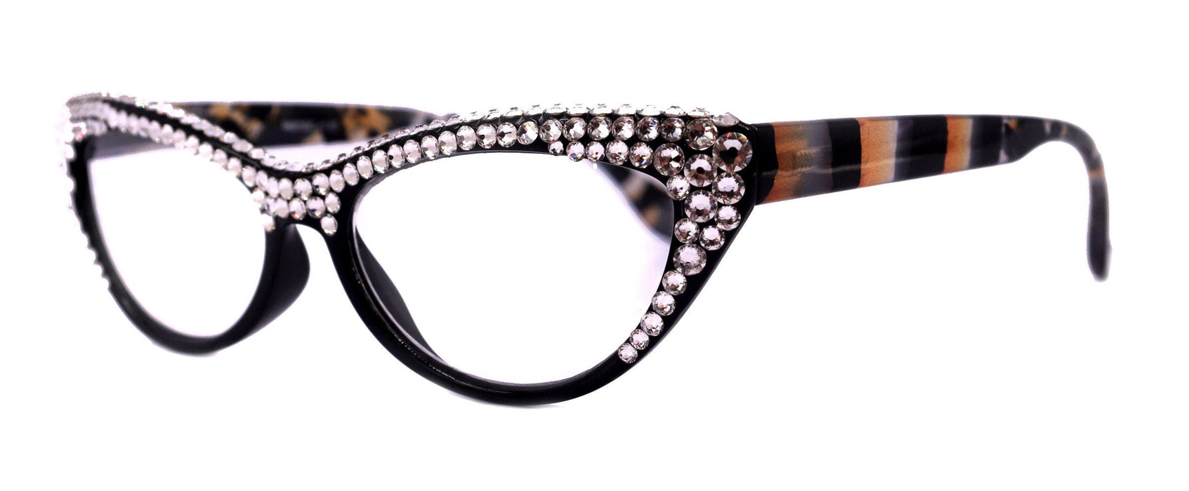 The Lynx, (Bling) Reading Glasses 4 Women W 2x (Full Top) (Clear) Genuine European Crystals, Magnifying Cat Eye  NY Fifth Avenue