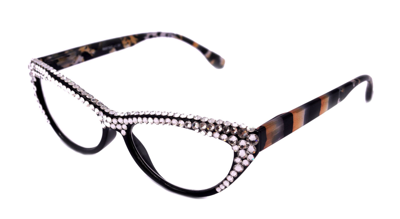 The Lynx, (Bling) Reading Glasses 4 Women W 2x (Full Top) (Clear) Genuine European Crystals, Magnifying Cat Eye  NY Fifth Avenue