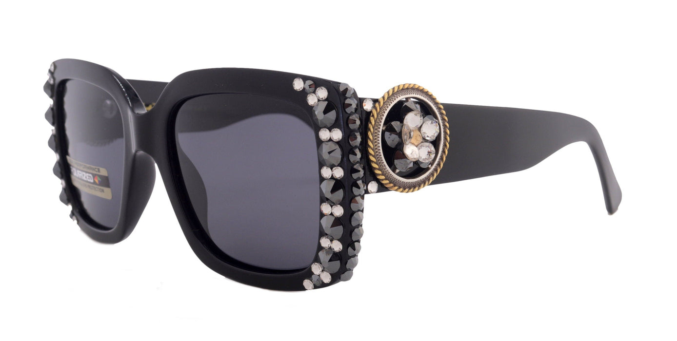 Western Rope edge Concho w/ Genuine European Crystals  Women Bling Sunglasses