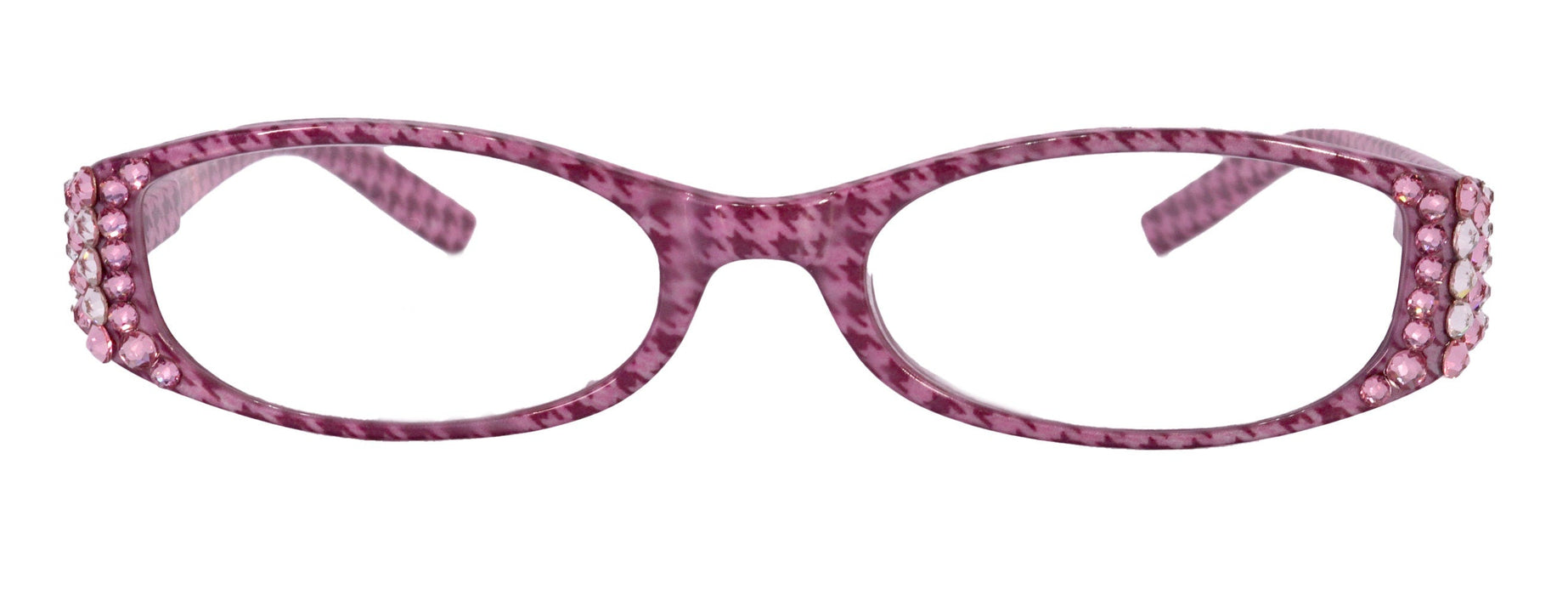The Scottish, (Bling) Reading Glasses Embellished w (Rose, Clear)   (Hounds Tooth Check) Rectangular (Pink) NY Fifth Avenue