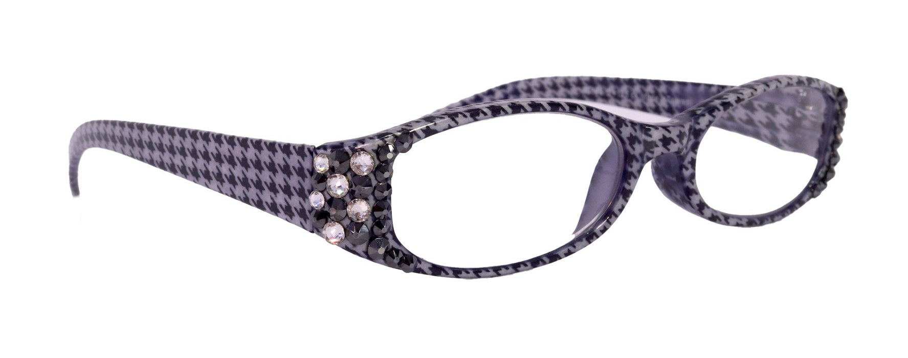 The Scottish, (Bling) Reading Glasses with (Clear, Hematite)   (Hounds Tooth Check) Rectangular (Black) NY Fifth Avenue