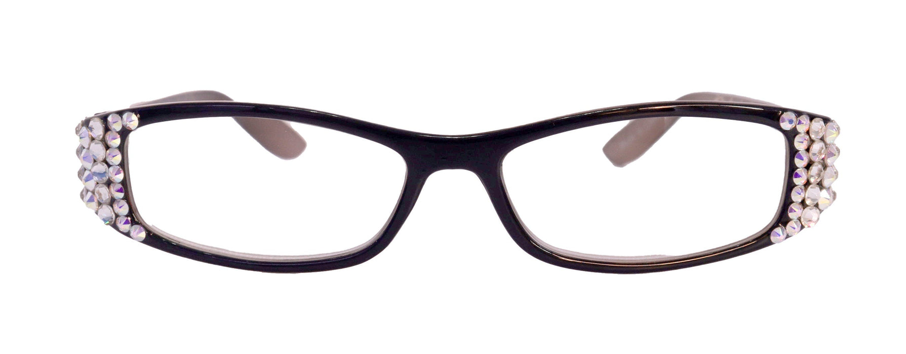 Lyon, (Bling) Reading Glasses w (Clear, AB Aurora Borealis) Genuine European Crystals(Dragon scale)  (Black, Brown) NY Fifth Avenue
