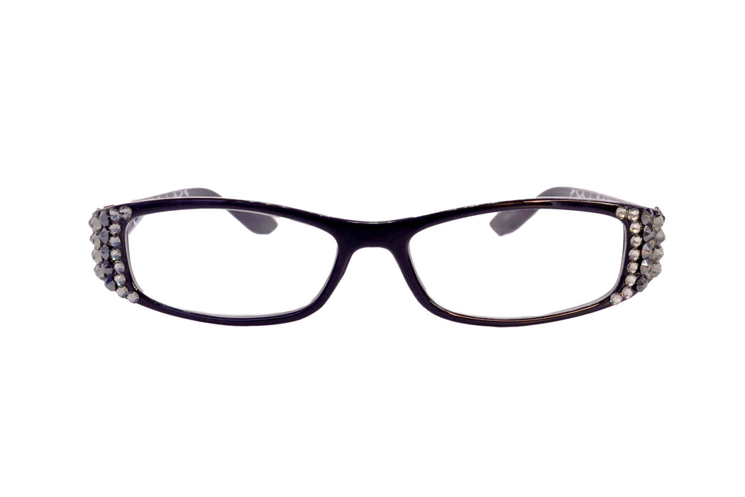 Lyon, (Bling) Reading Glasses with (Black Diamond, Hematite)   (Dragon scale Pattern) Rectangular (Black) NY Fifth Avenue