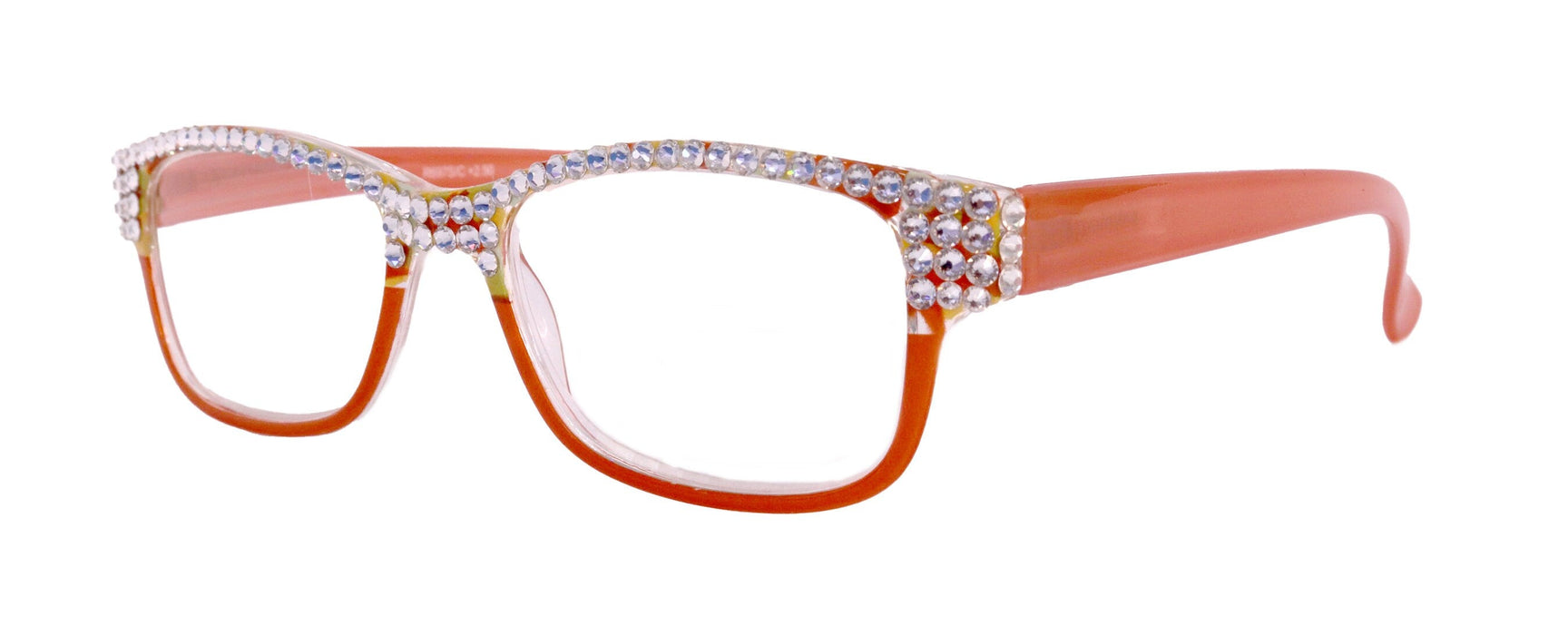 Olivia, (Bling) Women Reading Glasses Adorned with (Full Top) (Clear) Genuine European Crystals.  (Orange) Square, NY fifth avenue.