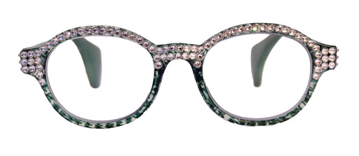 NY FIFTH AVENUE The Alchemist, (Bling) Round Women Reading Glasses W (Full TOP) (Clear) Genuine European Crystals (Hound tooth, Green) NY Fifth Avenue - Product image