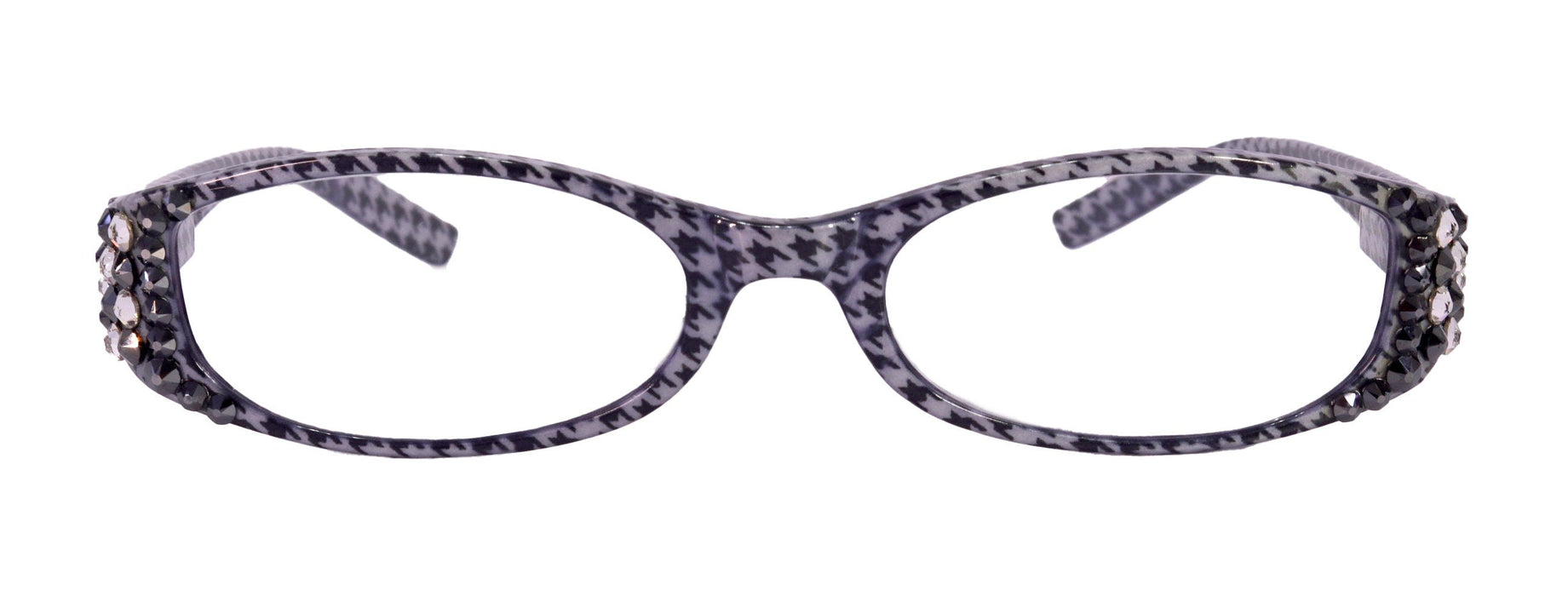 The Scottish, (Bling) Reading Glasses with (Clear, Hematite)   (Hounds Tooth Check) Rectangular (Black) NY Fifth Avenue