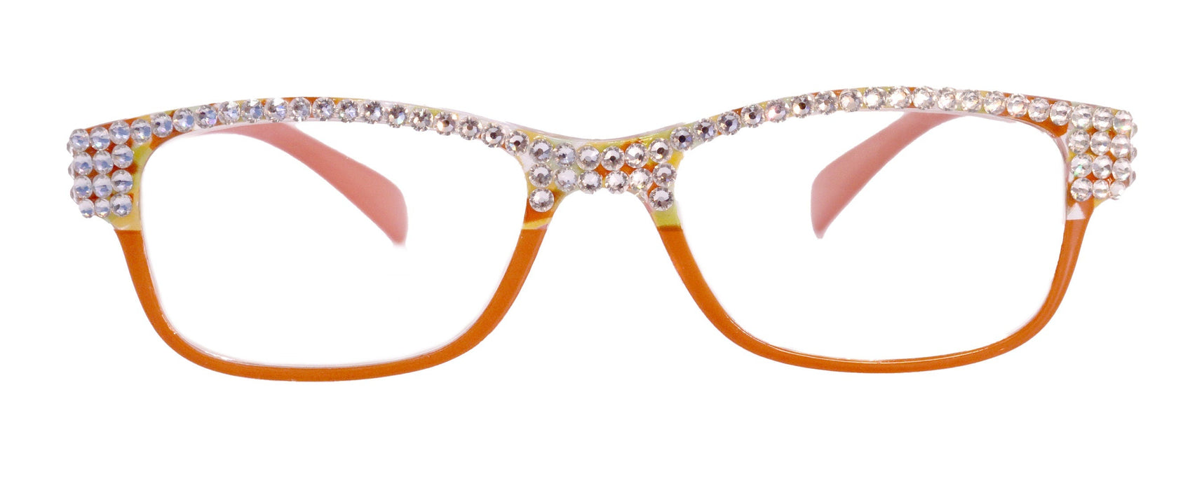 Olivia, (Bling) Women Reading Glasses Adorned with (Full Top) (Clear) Genuine European Crystals.  (Orange) Square, NY fifth avenue.