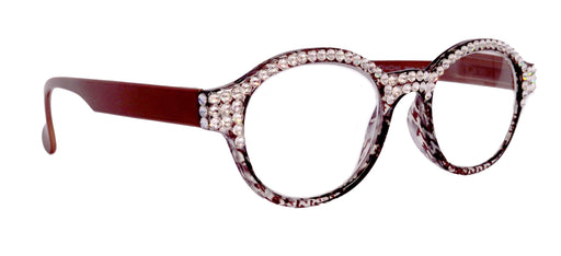 NY FIFTH AVENUE The Alchemist, (Bling) Round Women Reading Glasses W (Full TOP) (Clear) Genuine European Crystals (Hound tooth, Brown) NY Fifth Avenue - Product image