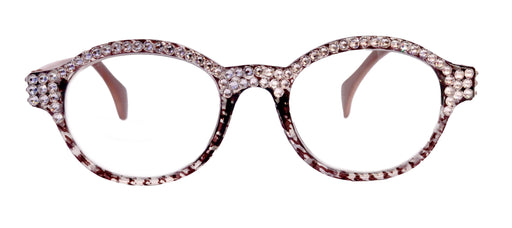 NY FIFTH AVENUE The Alchemist, (Bling) Round Women Reading Glasses W (Full TOP) (Clear) Genuine European Crystals (Hound tooth, Brown) NY Fifth Avenue - Product image