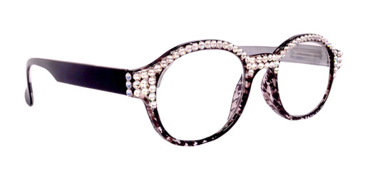 NY FIFTH AVENUE The Alchemist, (Bling) Round Women Reading Glasses W (Full TOP) (Clear) Genuine European Crystals (Hound tooth, Black) NY Fifth Avenue - Product image