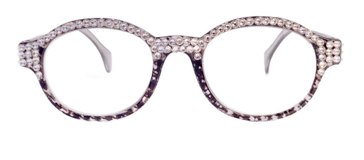 NY FIFTH AVENUE The Alchemist, (Bling) Round Women Reading Glasses W (Full TOP) (Clear) Genuine European Crystals (Hound tooth, Black) NY Fifth Avenue - Product image