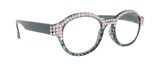 NY FIFTH AVENUE The Alchemist, (Bling) Round Women Reading Glasses W (Full TOP) (Clear) Genuine European Crystals (Hound tooth, Green) NY Fifth Avenue - Product image