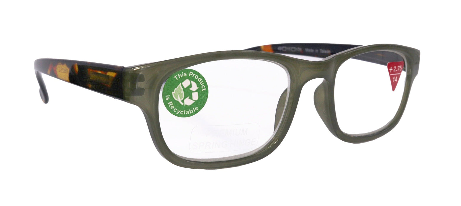 Jade, Premium Reading Glasses High End Reading Glass +1.25 to +6.00 magnifying glasses, Square, Olive green, optical Frames