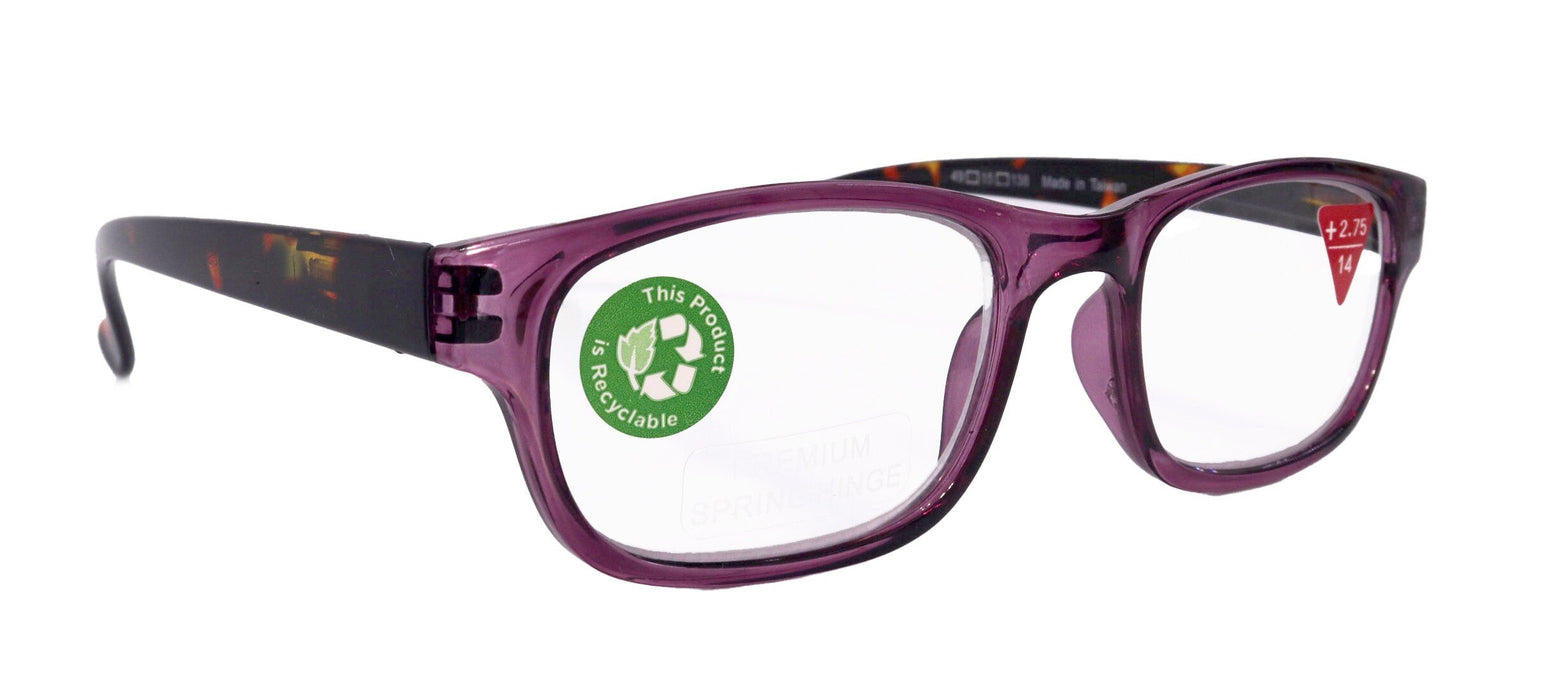 Jade, Premium Reading Glasses High End Reading Glass +1.25 to +6.00 magnifying glasses, Square. Purple optical Frames