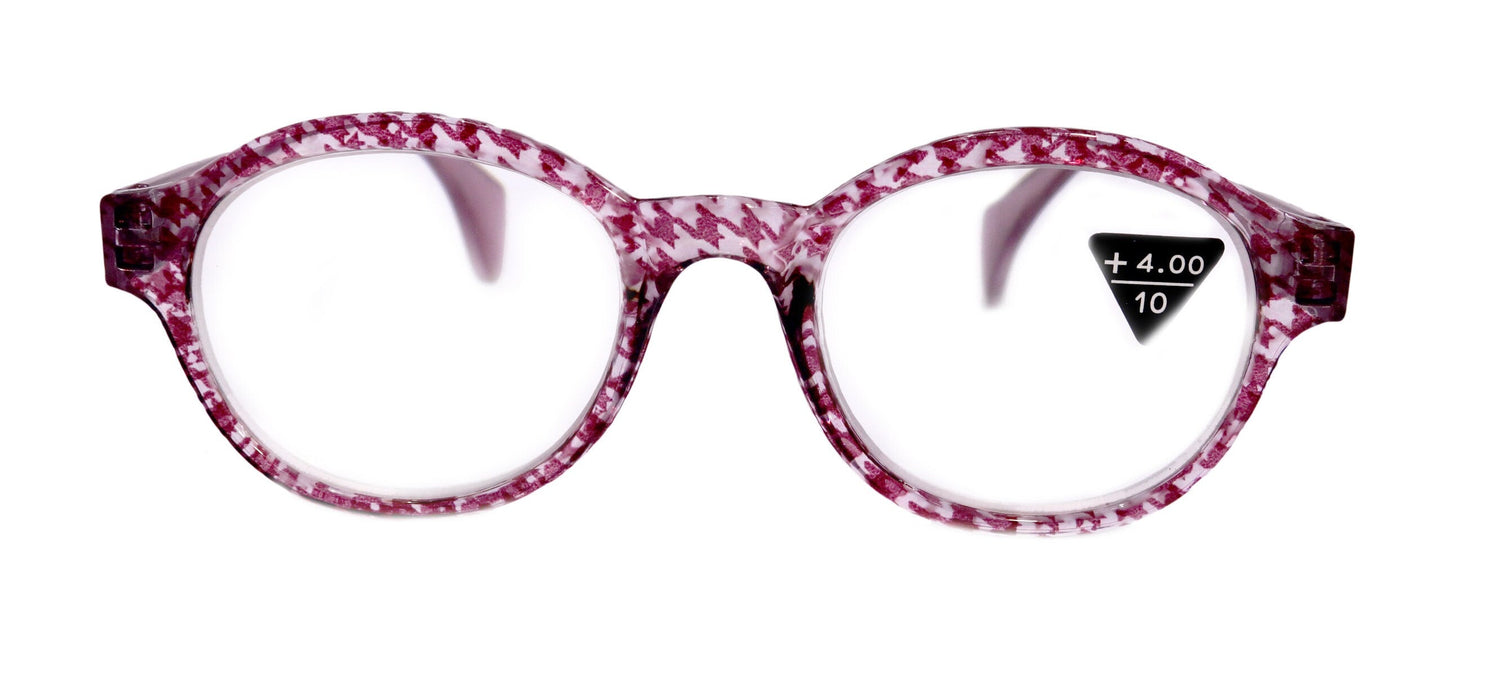 The Alchemist, (Premium) Reading Glasses, High End Readers, Magnifying Eyeglasses, (Pink Translucent) (Round) (Houndstooth) NY Fifth Avenue