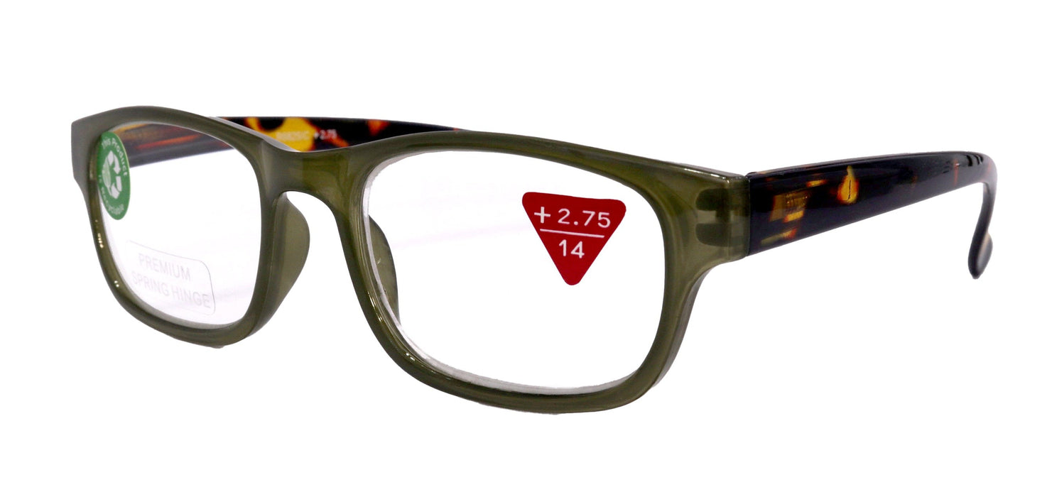 Jade, Premium Reading Glasses High End Reading Glass +1.25 to +6.00 magnifying glasses, Square, Olive green, optical Frames