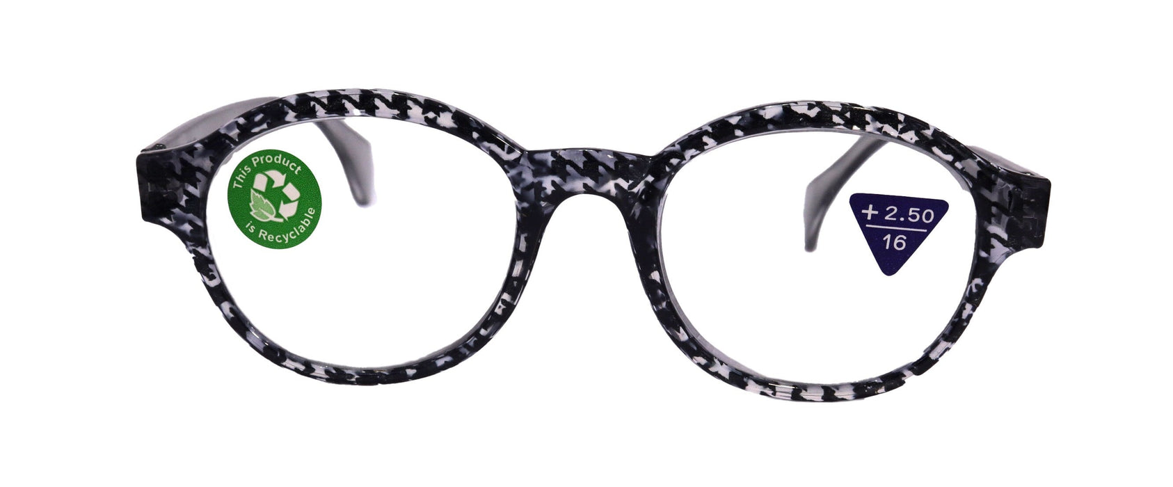 The Alchemist, (Premium) Reading Glasses, High End Readers, Magnifying Eyeglasses, (Black Translucent) (Round) (Houndstooth) NY Fifth Avenue