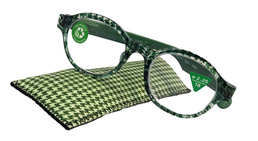 NY FIFTH AVENUE The Alchemist, (Premium) Reading Glasses, High End Readers, Magnifying Eyeglasses, (Green Translucent) (Round) (Houndstooth) NY Fifth Avenue - Product image