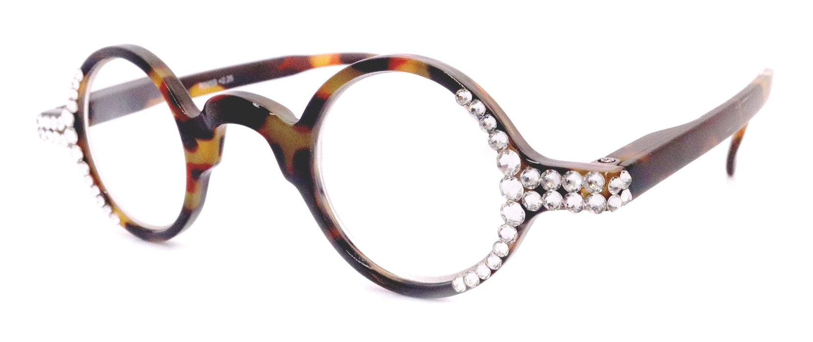 Picasso, (Bling) Women Reading Glasses W Clear Genuine European Crystals, Round  (Brown) Tortoiseshell. NY Fifth Avenue