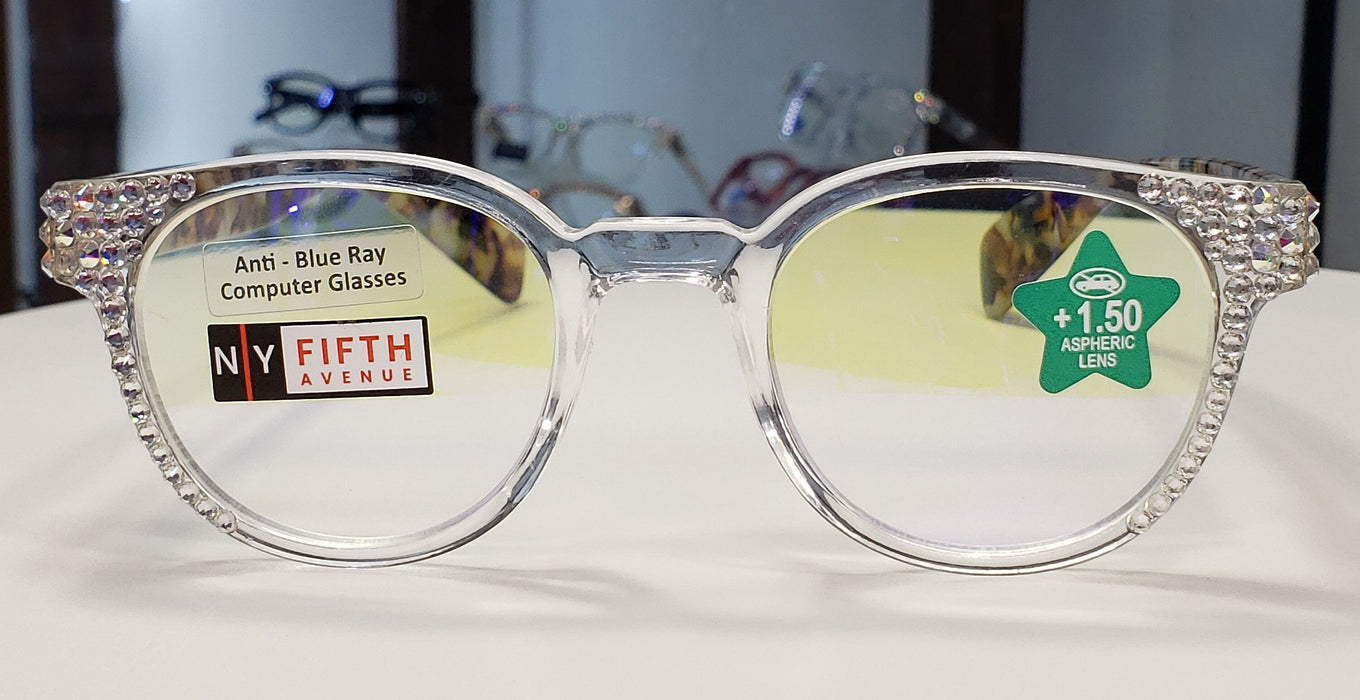 Fuji, (Blue Light Glasses) (60% Anti Blue Light Ray Protection) Women, Anti Eyestrain, Light Amber Lens, 4 All Screen Types, Clear Frame