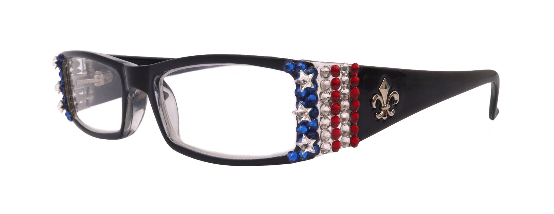 Freedom Shine, (Bling) (Fleur De Lis) Women Reading Glasses W  Genuine European Crystals  (Black)  NY Fifth Avenue