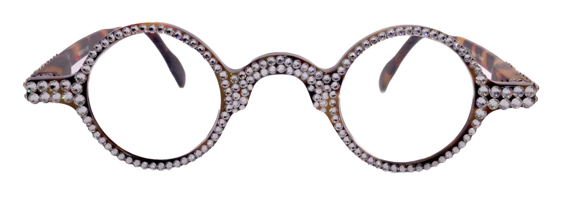Picasso, (Bling) Reading Glasses 4 Women W Clear Crystal  Genuine European Crystals (Brown) Round. NY Fifth Avenue