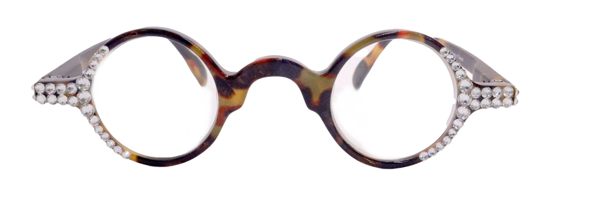 Picasso, (Bling) Women Reading Glasses W Clear Genuine European Crystals, Round  (Brown) Tortoiseshell. NY Fifth Avenue