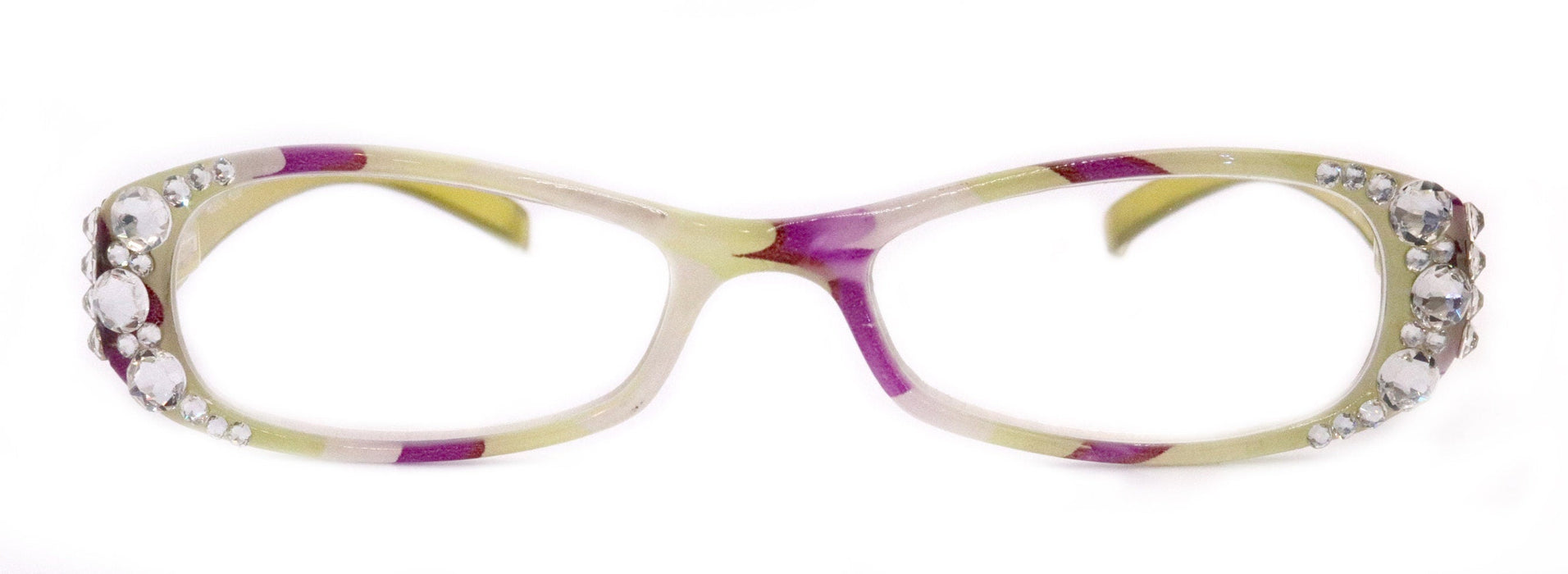 Dashing Stripes, (Bling) Women Reading Glasses W   (Lime Green, purple) Oval. NY Fifth Avenue