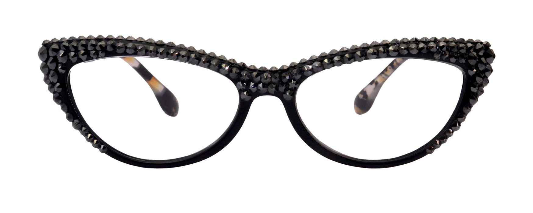 The Lynx, (Bling) Reading Glasses 4 Women W 2x (Full Top) (Hematite) Genuine European Crystals, Magnifying Cat Eye  NY Fifth Avenue