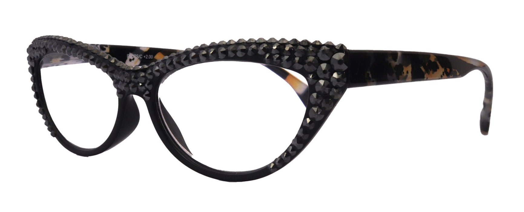 The Lynx, (Bling) Reading Glasses 4 Women W 2x (Full Top) (Hematite) Genuine European Crystals, Magnifying Cat Eye  NY Fifth Avenue