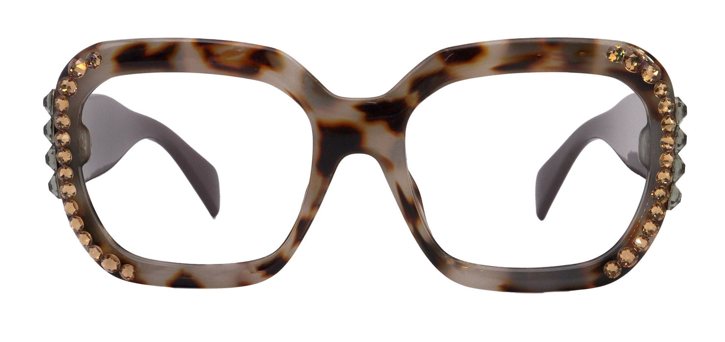 Larissa Oversized Bling Reading Glasses, Brown, Large Frame, High-End Readers, Bifocal,  Sun readers, Trendy Style,  NY Fifth Avenue