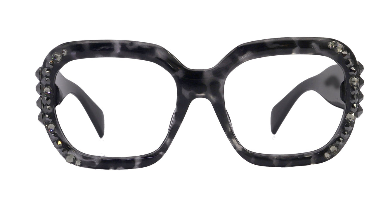 Larissa Oversized Bling Reading Glasses, Grey, Large Frame, High-End Readers, Bifocal,  Sun readers, Trendy Style,  NY Fifth Avenue