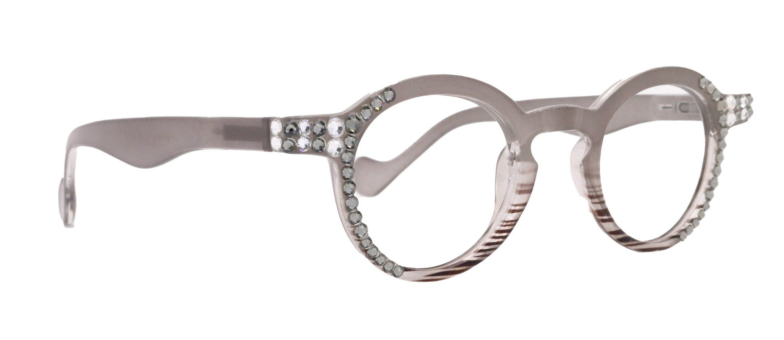 Orlando Bling Reading Glasses, W Black Diamond N Clear  European crystals, Magnifying Eyeglasses, (Gray) (Round) NY Fifth Avenue