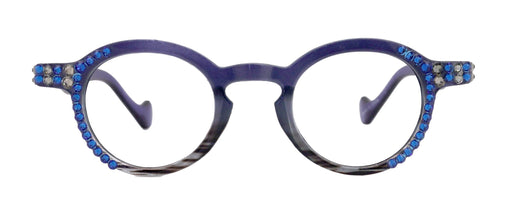 NY FIFTH AVENUE Orlando Bling Reading Glasses, W Capri Blue N Black Diamond European crystals, Magnifying Eyeglasses, (Blue) (Round) NY Fifth Avenue - Product image